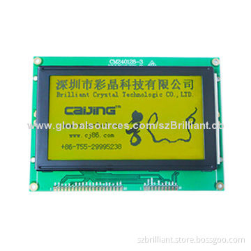 240 x 128 Graphics LCD Module with HD61830, STN Yellow Green, LED Backlight, Positive